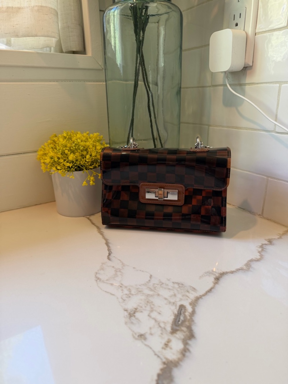 Brown Checkerboard Clutch Bag Retro Y2K Small Shoulder Purse